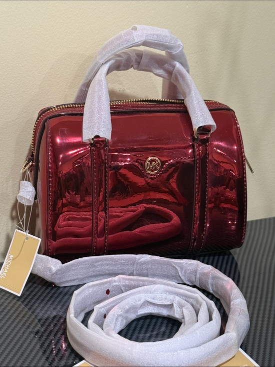 Michael Kors Handbags - Michael Kors Metallic Red wine Mini Bowling Satchel Michael Kors Crossbody New